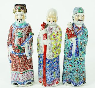 Three Chinese Famille Porcelain Immortal Figures