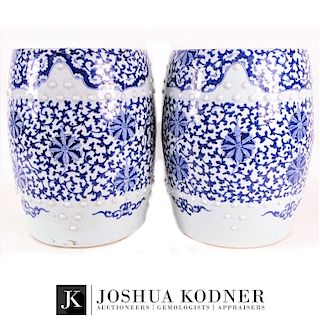 Pair of Chinese Blue/White Porcelain Garden Seats