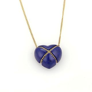 Tiffany & Co Lapis Heart Pendant 18k Gold Necklace