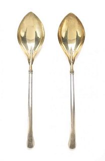 A Pair of American Silver Aesthetic Movement Serving Spoons, Gorham Mfg. Co., Providence, RI, Length 10 1/4 inches.
