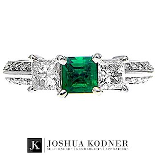 0.53 ct. Green Emerald and Diamond Ring