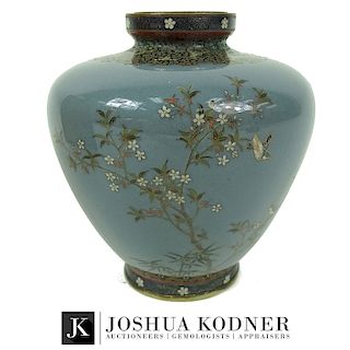 Antique Japanese Meiji Hand Painted Cloisonne Vase