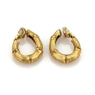 Cartier 18k Gold Bamboo Design Oval Hoop Earrings