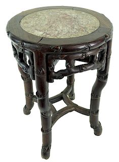 Chinese Marble Inlaid Carved Wooden Side Table