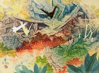 20th C. Pang Tseng-Ying Watercolor on Rice Paper