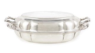 An American Silver Entree Dish and Cover, Fisher Silversmiths, Jersey City, NJ, Mid 20th Century, Length 11 1/4 inches.