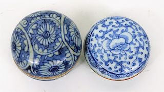 Two Antique Chinese Blue & White Porcelain Boxes