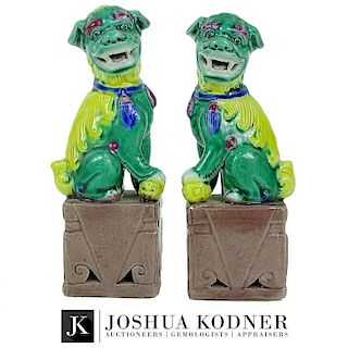 Chinese Hand Painted Porcelain Foo Dog Figurines