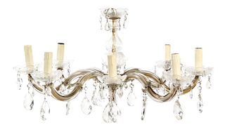 A Cased Glass Eight-Light Chandelier Height 17 inches.