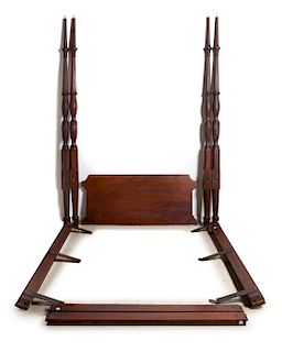 A Regency Style Mahogany Four-Poster Bed Height 94 x width 53 inches.