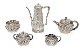 An American Silver Five-Piece Tea and Coffee Set, Tiffany & Co., New York, NY 1873-91, Height of coffee pot 7 3/4 inches.