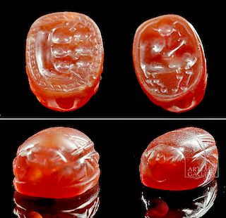 Lot of 2 Etruscan Red Carnelian Scarabs, ex-Christie's