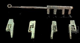 Lot of 4 Roman Bronze Locks + Medieval Iron Key