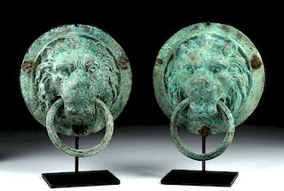 Pair of Matched Roman Bronze & Iron Lion Handles