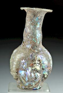 Rare Roman Glass Janus-Headed Flask w/ Nice Iridescence