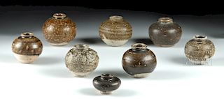 Lot of 8 Cambodian Khmer Dynasty Glazed Pottery Jars