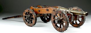 Late 17th C. South German Bronze Cannon & Tow Cart