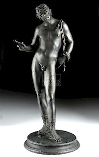 Signed De Angelis Copper Standing Nude Narcissus, 1905
