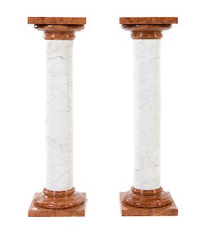 A Pair of Bi-Color Marble Pedestals Height 40 1/2 inches.