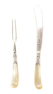 An Edwardian Silver and Mother-of-Pearl Fruit Flatware Set, Harrison & Hawson, Sheffield, 1901, Length of knives 7 7/8 inches.