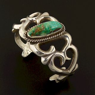 Sterling Silver Sandcast Bracelet with Royston Turquoise Stone
