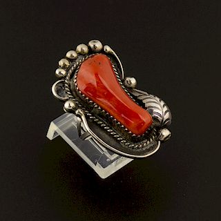 Sterling Silver Natural Coral Ring