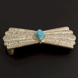 Sterling Silver Tufa Cast Belt Buckle with Cananea Turquoise and Tufa Stone