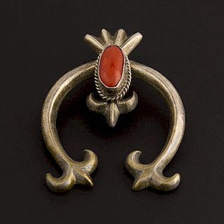 Sterling Silver and Coral Sandcast Naja Pendant