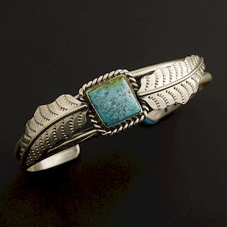 Sterling Silver Blue Diamond Turquoise and Leaf Bracelet 