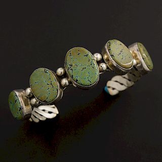 Sterling Silver Twist Wire and Dragon Skin Chinese Turquoise Bracelet