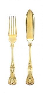 A Group of English Silver-Plated Gilt Flatware, 20th Century,
