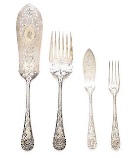 A Sheffield-Plate Fish Flatware Service, Elkington & Co., Late 19th Century, Length of serving knife 13 inches.
