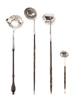 A Group of Three Georgian Silver Toddy Ladles,