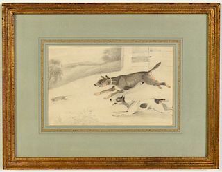 Samuel Alken "Two Terriers Chasing a Rodent" P/WC