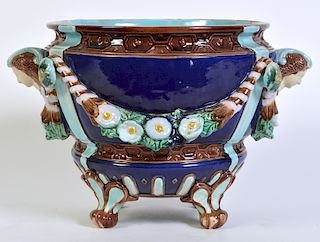Minton Majolica Footed Jardiniere W/ Floral Swags