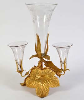 Gilt Leaf Centerpiece W/ 3 Trumpet Vases