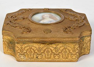 Bronze Gilt Trinket Box with Mini Portrait