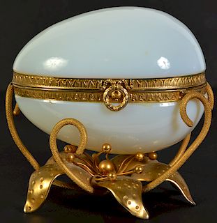 White Opaline Egg on Dore Bronze Base