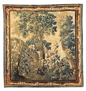 A Flemish Wool Verdue Tapestry, Height 87 x width 84 inches.