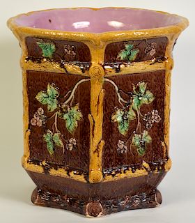 Large Majolica Planter with Faux Wood Background