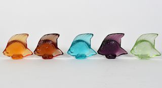 5 Lalique Crystal Colored Fish