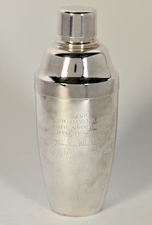 Commemorative Silverplate Cocktail Shaker