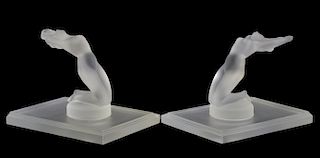 Pr. of Lalique Crystal Bookends "Chrisis"