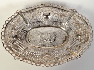 German Silver Large Reticulated Open Design Dish