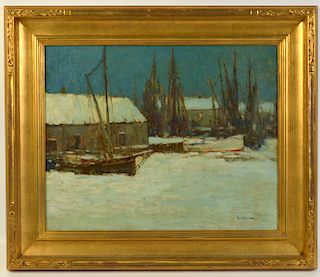 Paul Bernard King 'Frozen Winter Harbor' O/C
