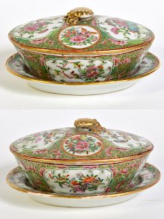 Pr. Chinese Export Covered Dishes w/ Trays