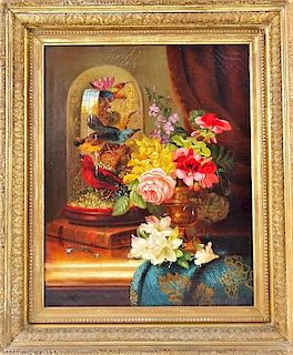 Signed 19th C. Still Life Oil Painting on Canvas