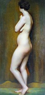 Antique French Nude Study Portrait Oil Painting