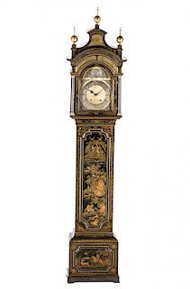 English grandfather clock in lacquered wood with "chinoiser Reloj de caja alta inglés en madera lacada con "chinoiserie