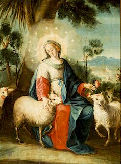 Spanish school, 18th Century, The Divine Shepherdess, Oil o Escuela española del siglo XVIII, La Divina Pastora, Óleo s
